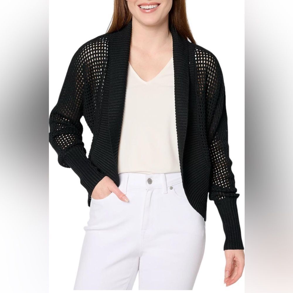 LOFT Women's Open Stitch Cardigan Sweater in Black Size Medium